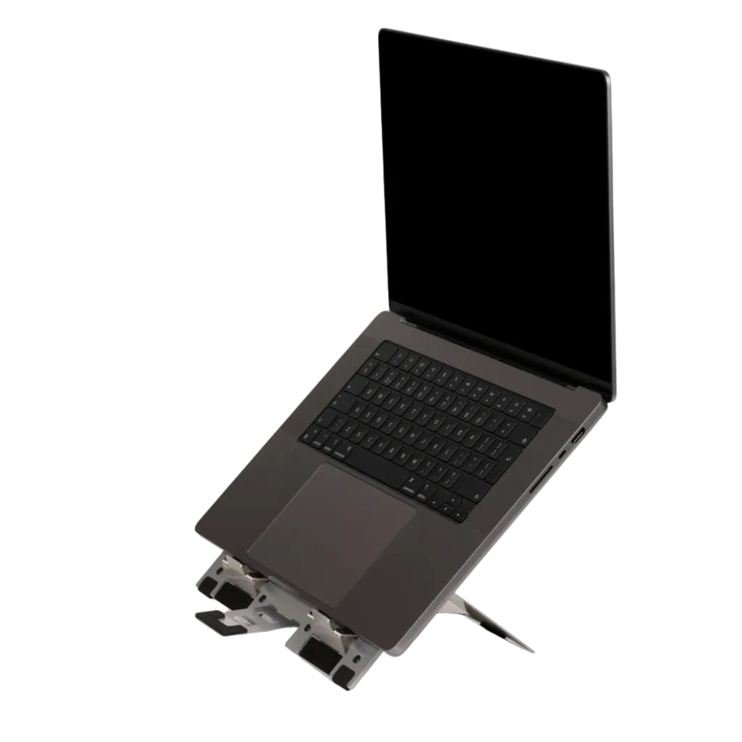 Laptop on a stand with a white background