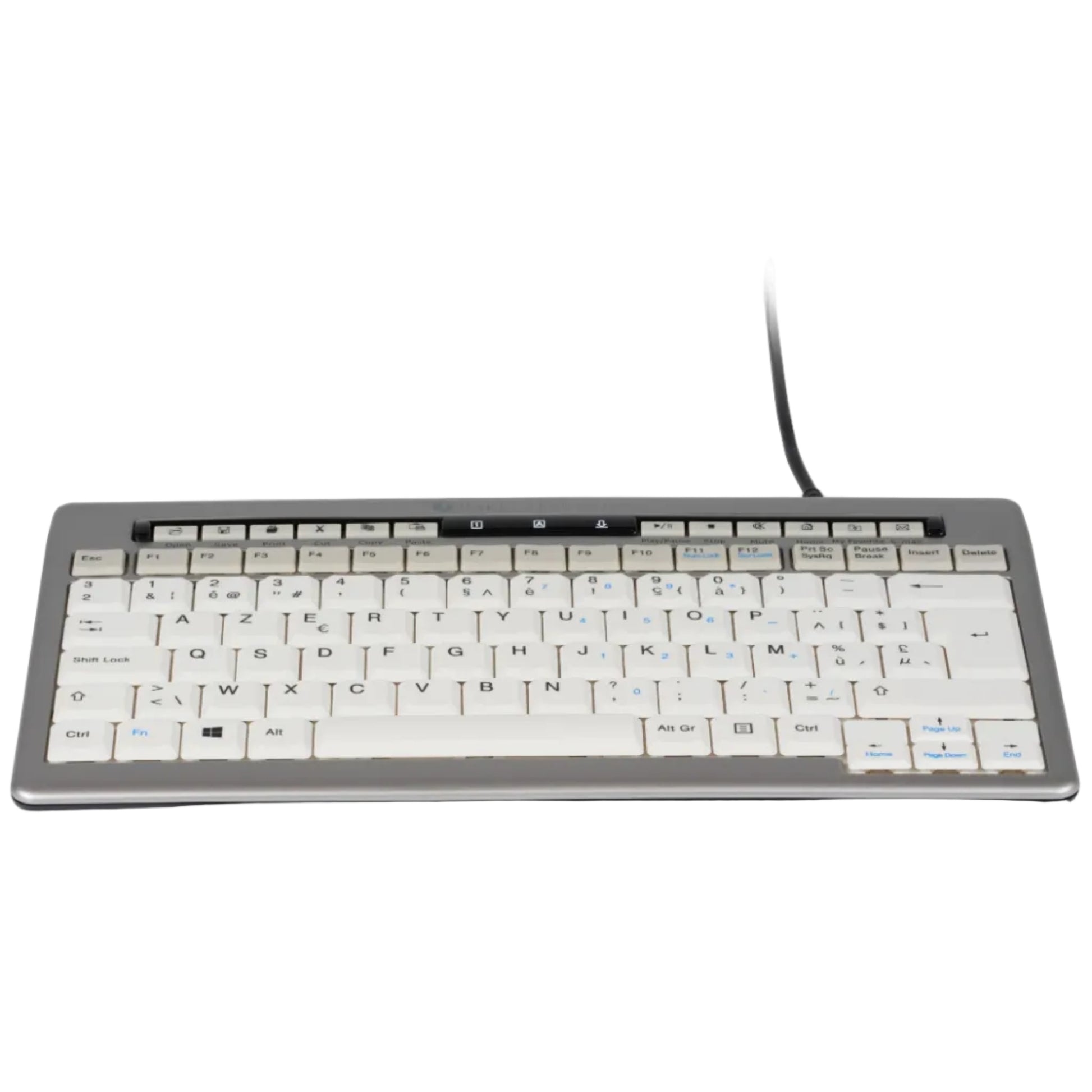 Mechanical keyboard with white keys on a white background