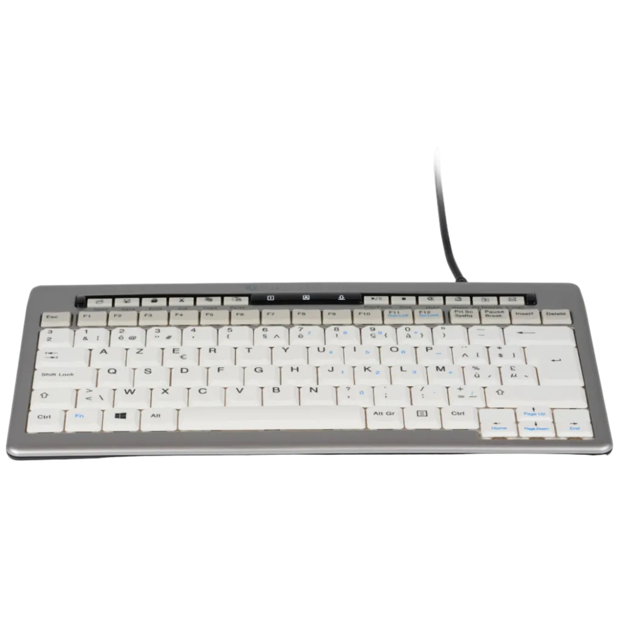 Mechanical keyboard with white keys on a white background